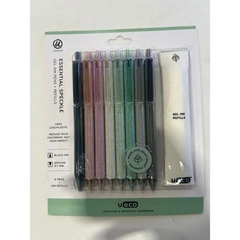 U Brands U-Eco Essential Speckle Gel Ink Pens 8 Count + Refills Black Ink 0.7mm